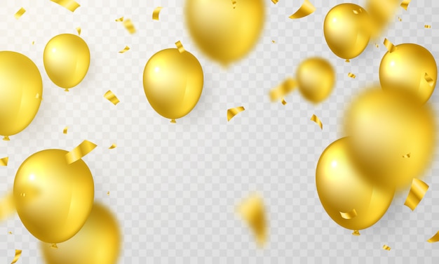 Golden balloon with beautifully arranged confetti For various celebrations