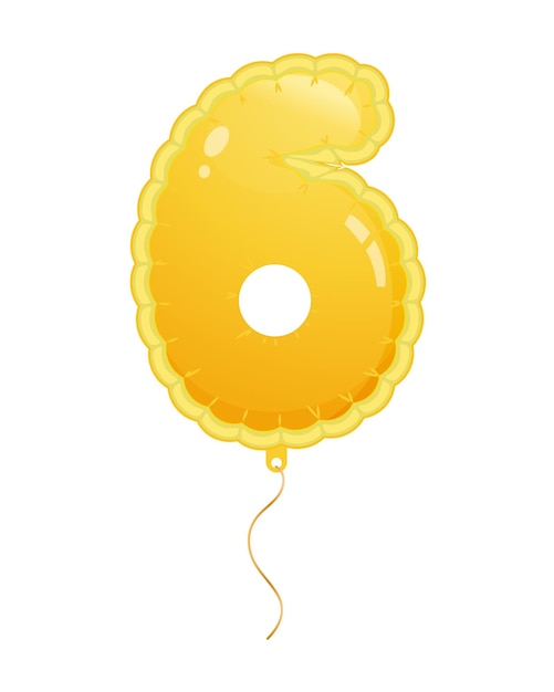 Golden balloon with number six filled with air or helium