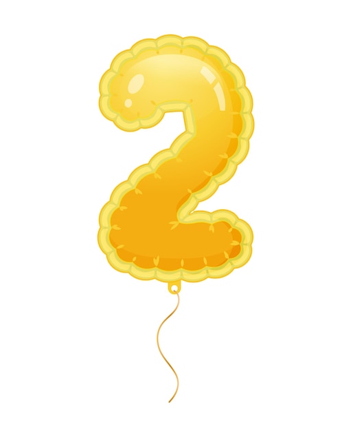 Golden balloon with number two filled with air or helium