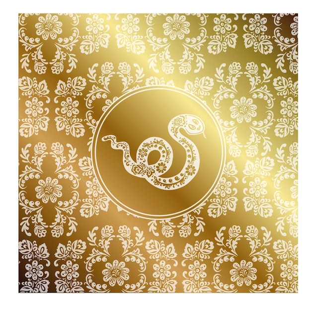 Golden banner with snake in Khokhloma style and vector