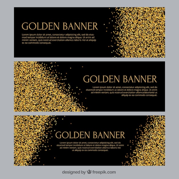 Golden banners with confetti