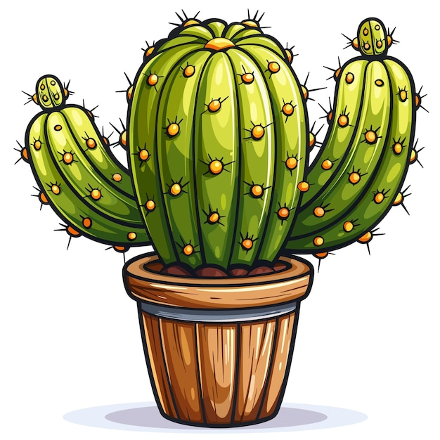 Golden Barrel Cactus Flat Colors Cartoon Isolated Transparent Background Images