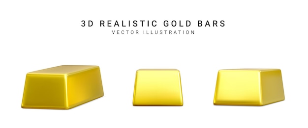 Golden Bars on white background 3d Rendering gold Vector illustration