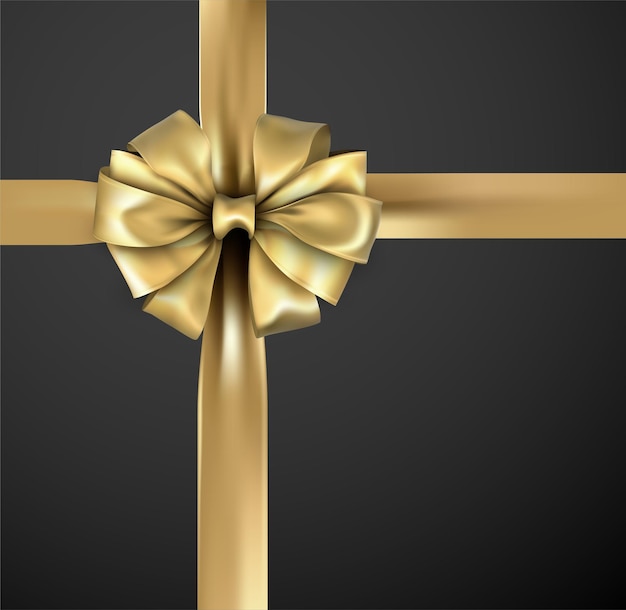 Golden beautiful realistic bow with satin ribbon for gift wrap.