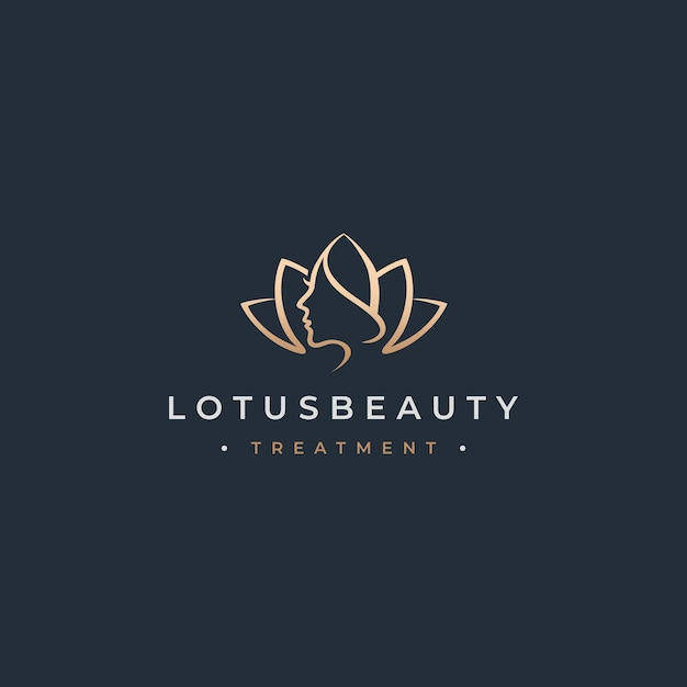 Golden Beauty Face Lotus Logo Design Vector