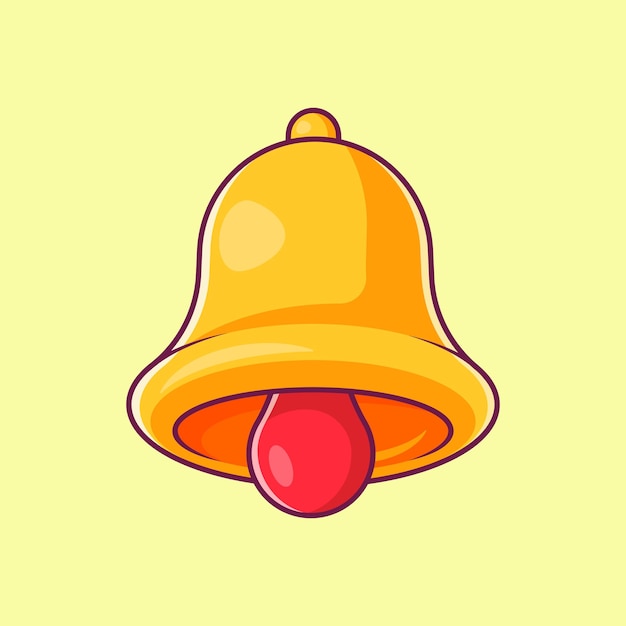 Golden bell notification icon flat icon in cartoon style