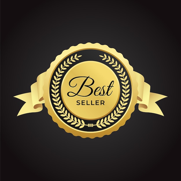 golden beset seller badge medal with gold ribbon