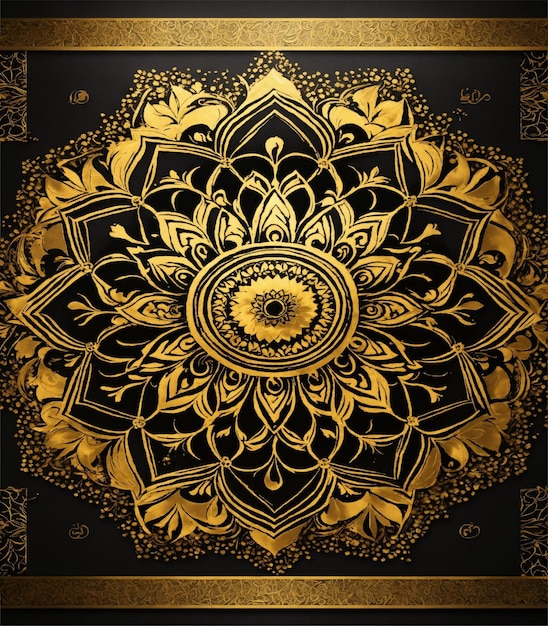 Golden and black mandala art Islamic Arabic background