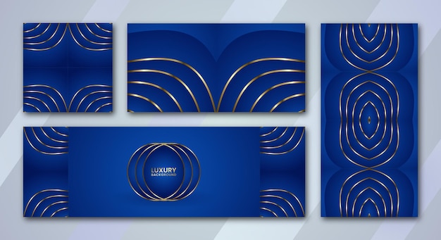 Golden blue luxury background set with shine lines. Luxury template design. cover, banner, poster.