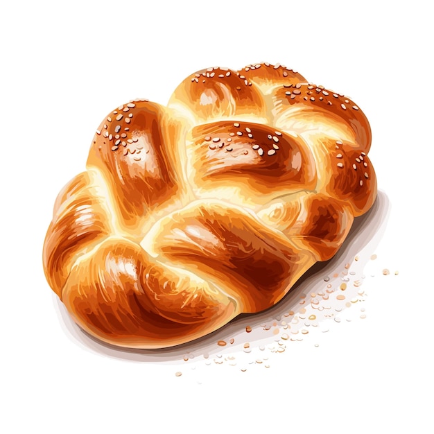 Golden Braided Challah Bread Illustration with Sesame Seeds