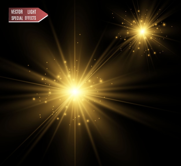 Golden bright star. Light effect bright star. Beautiful light to illustrate.