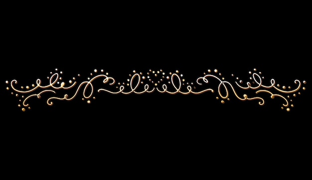 Golden Calligraphic Divider. Luxury Shiny Hand Drawn Design Element.