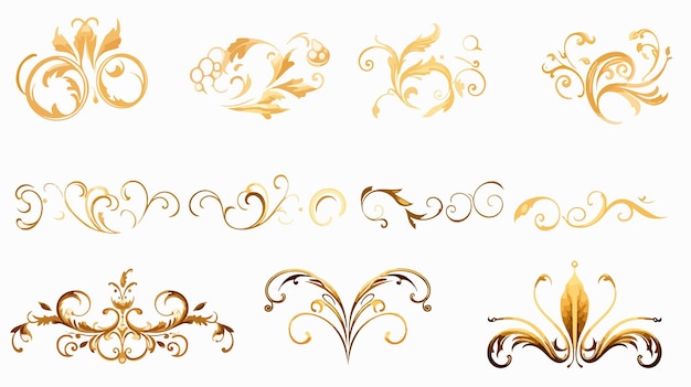 Vector golden calligraphic vignettes for menu design and floral decor