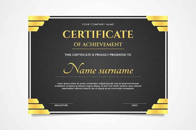 Golden certificate of achievement template design