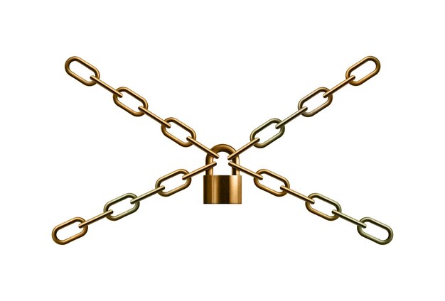 Vector golden chain realistic composition of golden chains with lock on blank background vector illustration