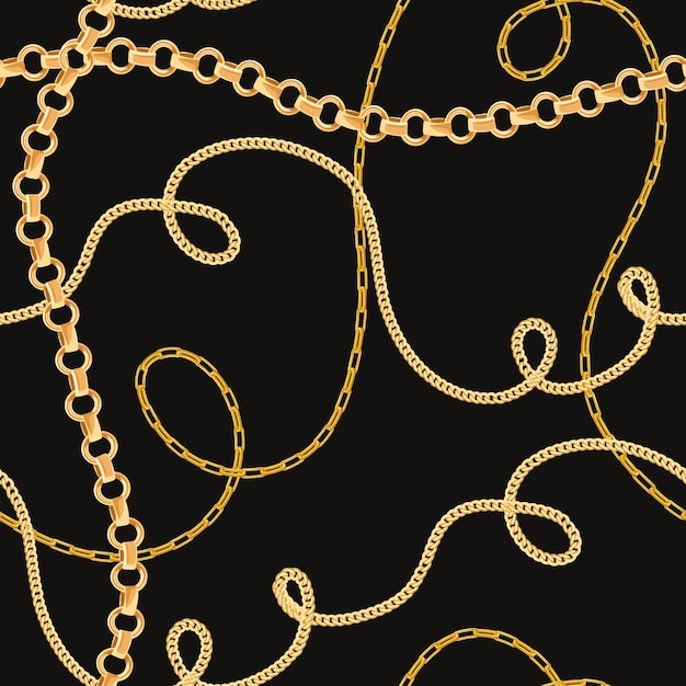 Golden Chains Seamless Pattern. Fashion Background of Gold Links. Fabric Design with Jewelry Chain for Textile, Wallpaper. Vector illustration