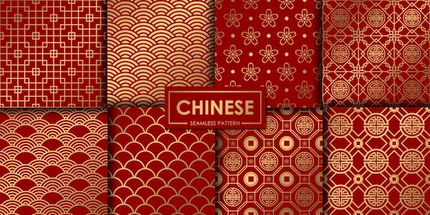 Golden chinese seamless pattern collection.