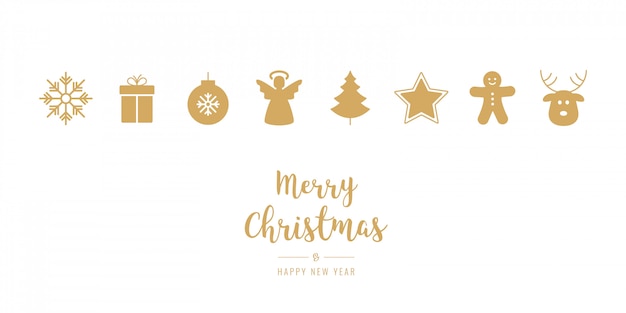 Golden christmas ornament icons elements isolated background