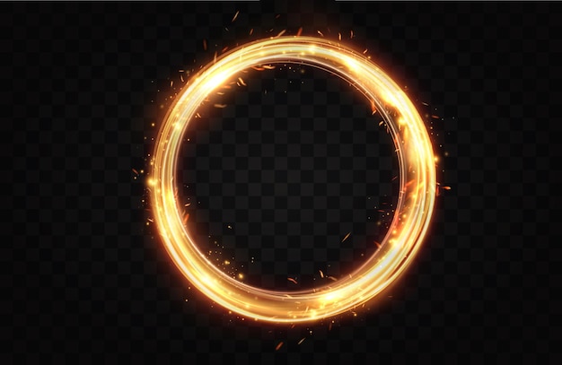 Golden circle with fire effects.Light effect.Vector