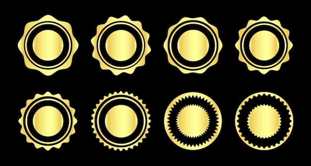 Golden circular badges and labels