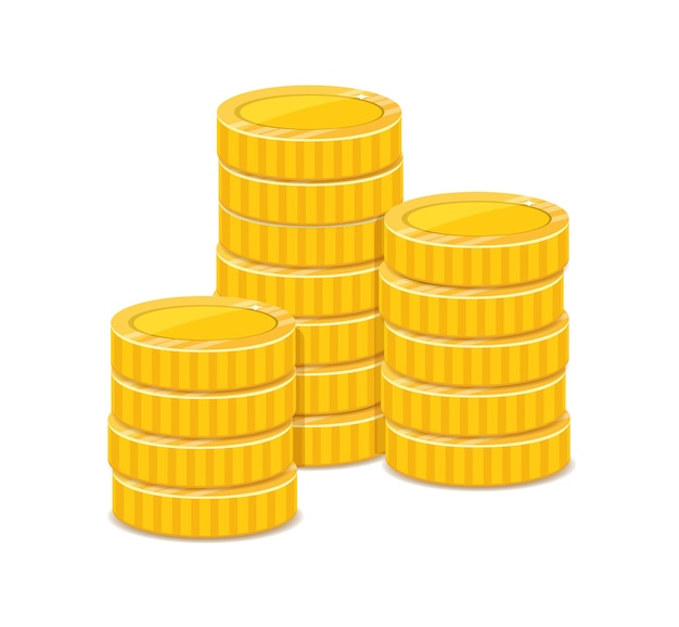 Golden coins treasure metal money stacks realistic illustration