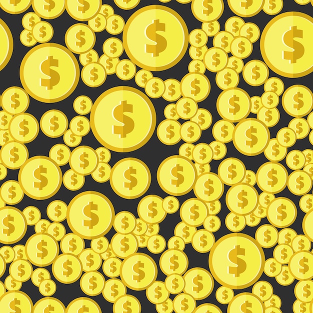 Golden coins with dollar sign seamless pattern. Wrapping background with repeating USA currency