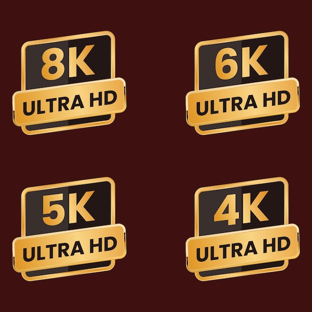 golden color 8k,6k,5k, and 4k ultra hd resolution icon logo