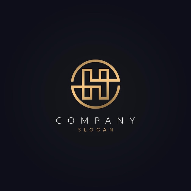 Golden color letter H logo in circle Vector template design