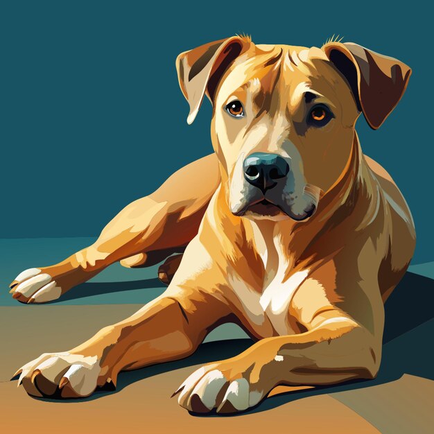 Vector golden colored blackmouth cur pitbull mix laying down with one ear up vector illustration flat 2