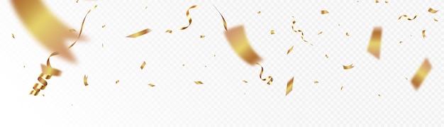 Golden confetti falling, streamer, tinsel on a transparent background for design and congratulations