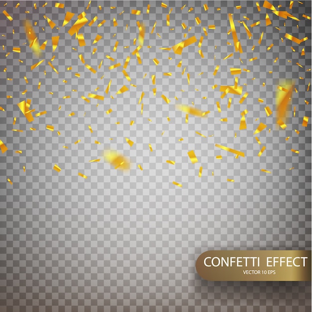 Golden confetti falls isolated.