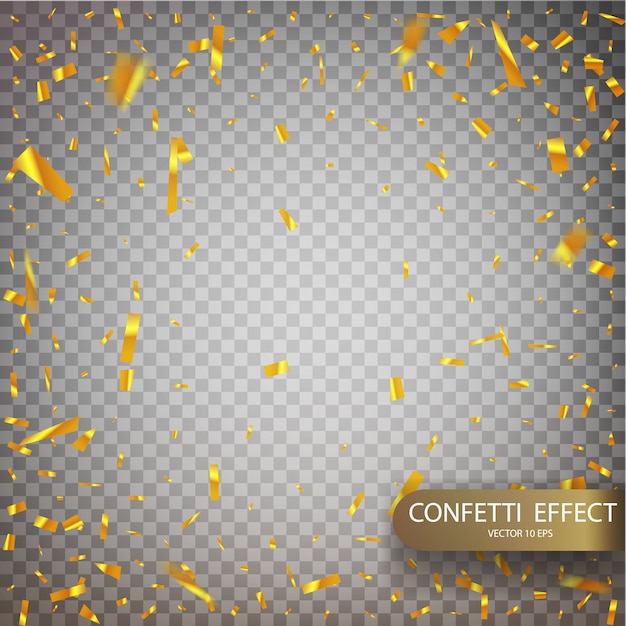 Golden confetti falls isolated.