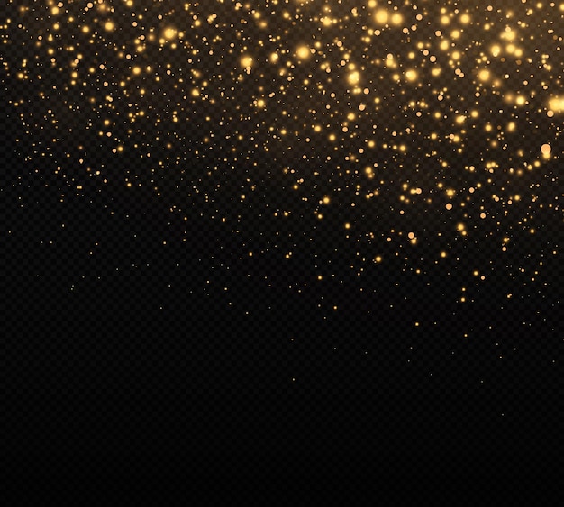 Golden confetti and glitter texture on a black background