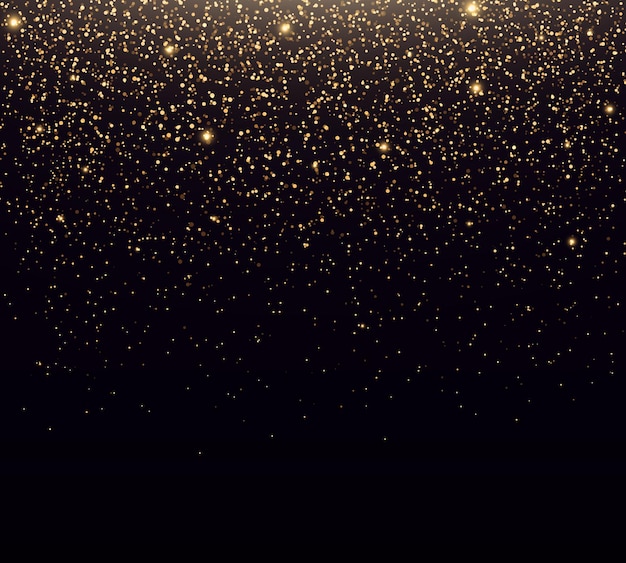 Golden confetti and glitter texture on a black background