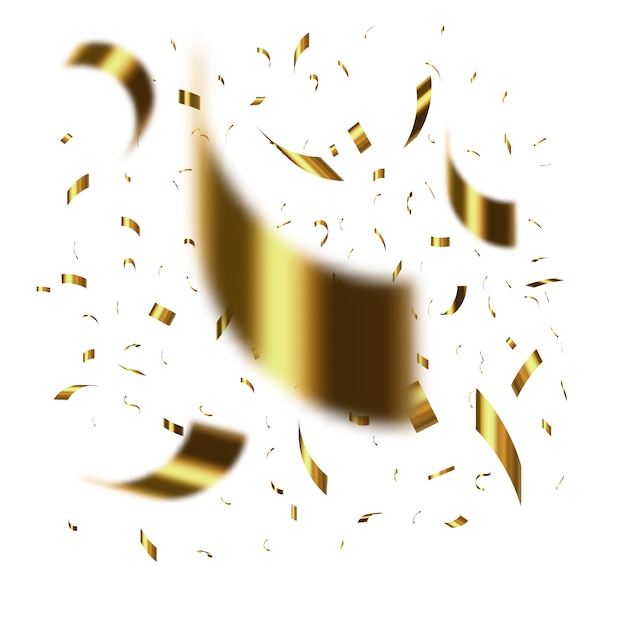 Golden confetti isolated on white background.