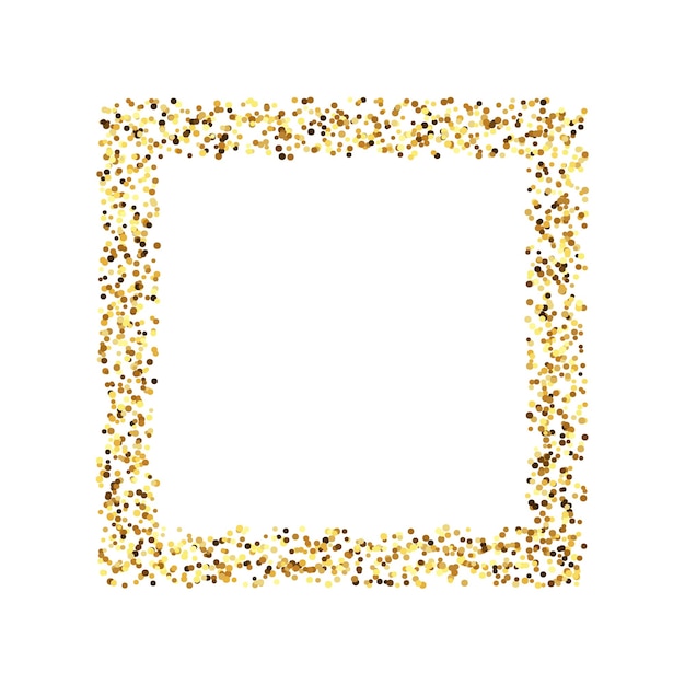 Vector golden confetti square frame glowing dotted glitter background simple gold dots border sparkling