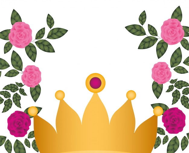 Golden crown with roses isolated icon