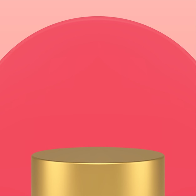 Golden cylinder promo pedestal circle pink pastel 3d design studio background realistic vector