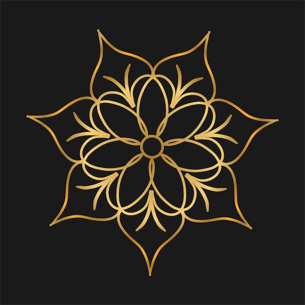 Golden Decorative Flower on Black Background