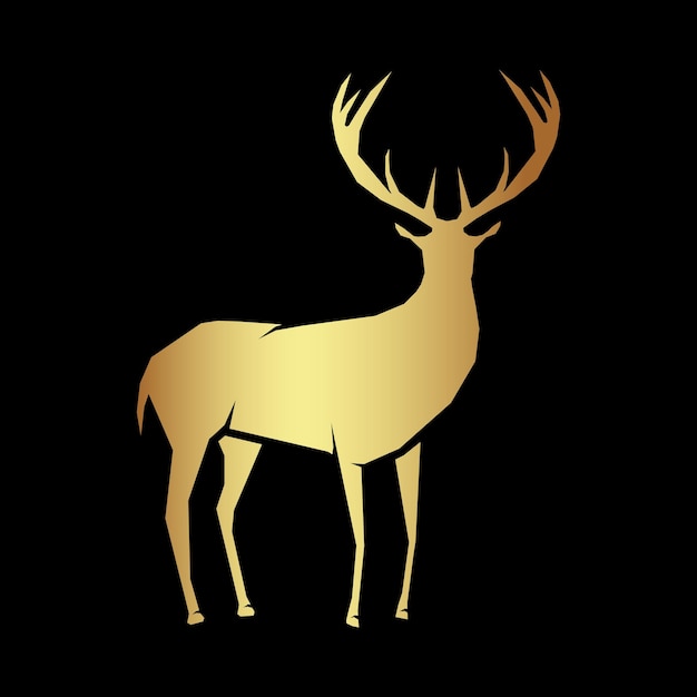 Golden deer logo on a black background. For printing on clothes, symbol company. For your design.