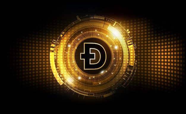 Golden Dogecoin digital currency futuristic digital money financial chart Doge Dogecoin background.