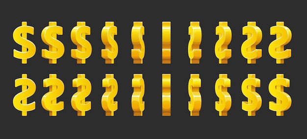 Golden dollar sign animation animated sprite sheet