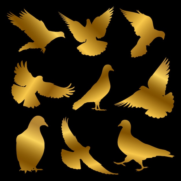 Golden dove silhouettes isolated