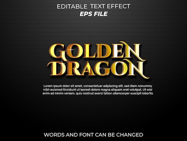 golden dragon text effect font editable typography 3d text vector template