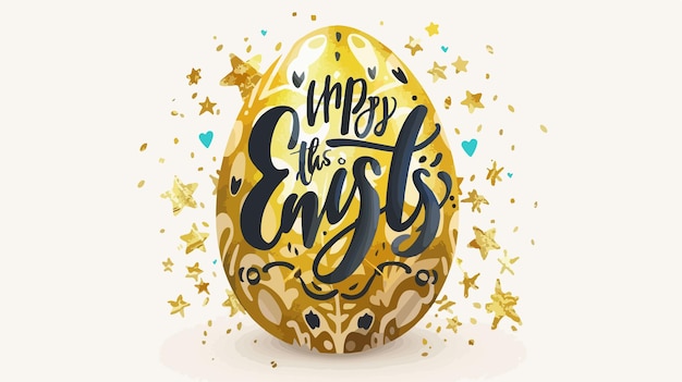 Golden Easter Egg with Lettering Flat Vector Isolated Design