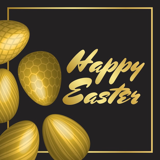 Golden Easter Eggs with Different Texture Symbol Happy Easter Day Vector Illustration Template