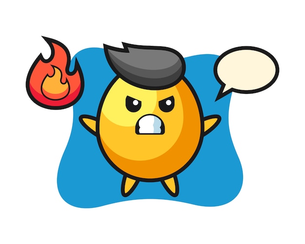 Golden egg character cartoon with angry gesture, cute style design 