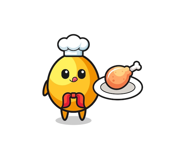 Golden egg fried chicken chef cartoon character , cute design