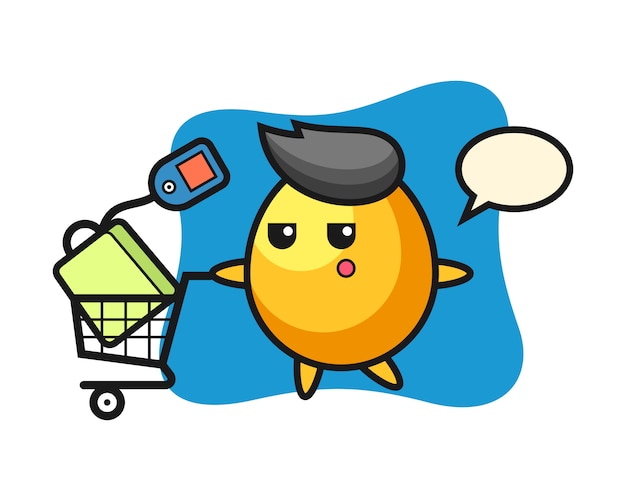 Golden egg illustration cartoon with a shopping cart, cute style design  