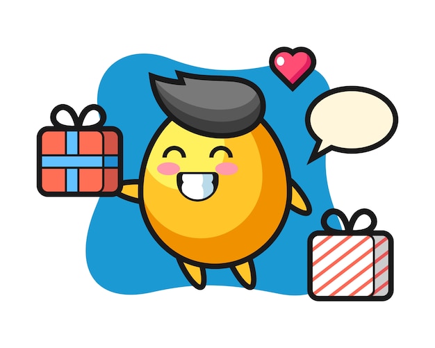 Golden egg mascot cartoon giving the gift, cute style design  